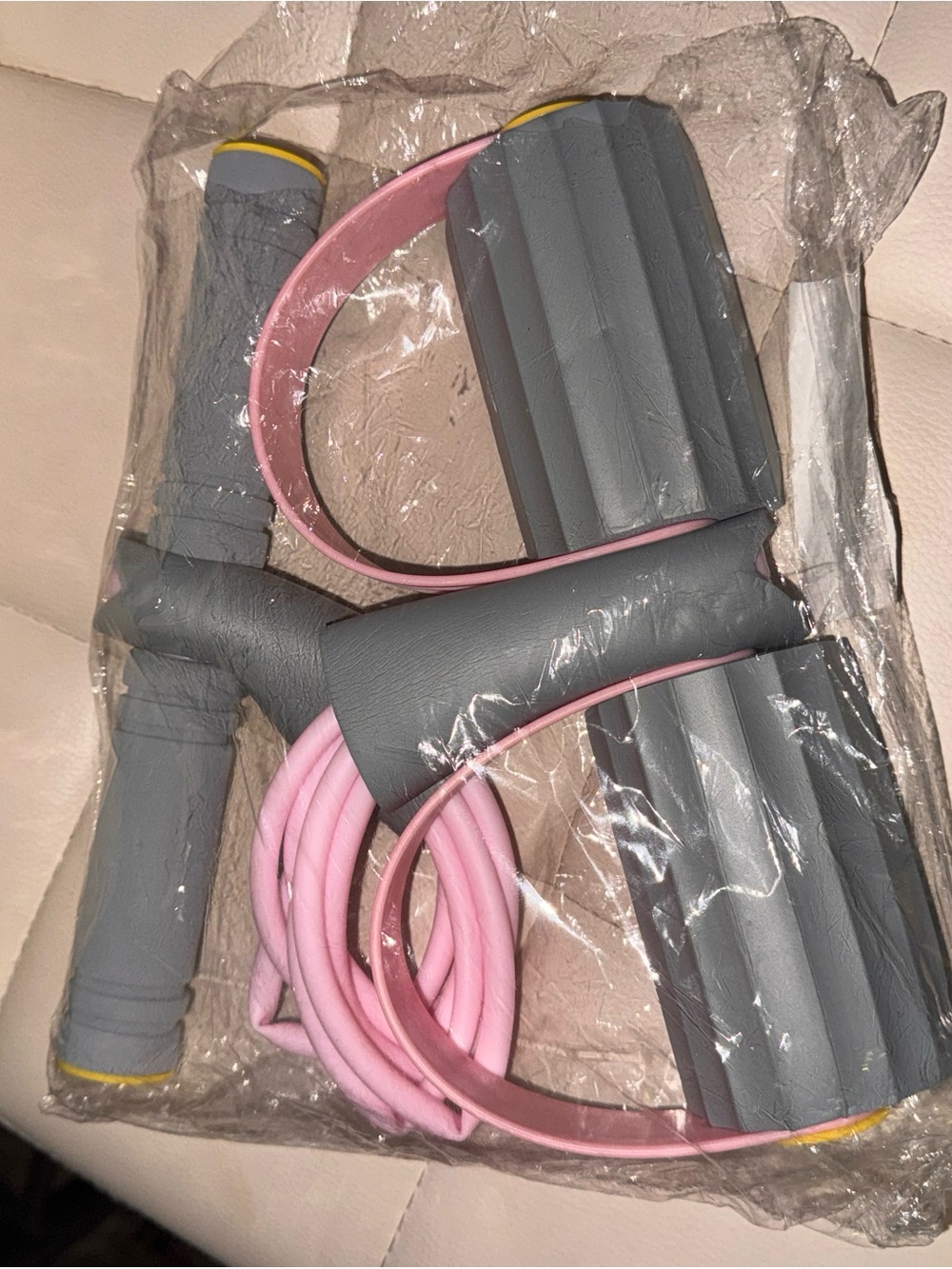 Gray and Pink Resistance Jump Rope with Foam Handles